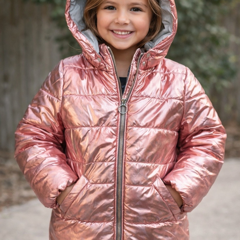 Me Jane Metallic Rose Zip-Front Puffer